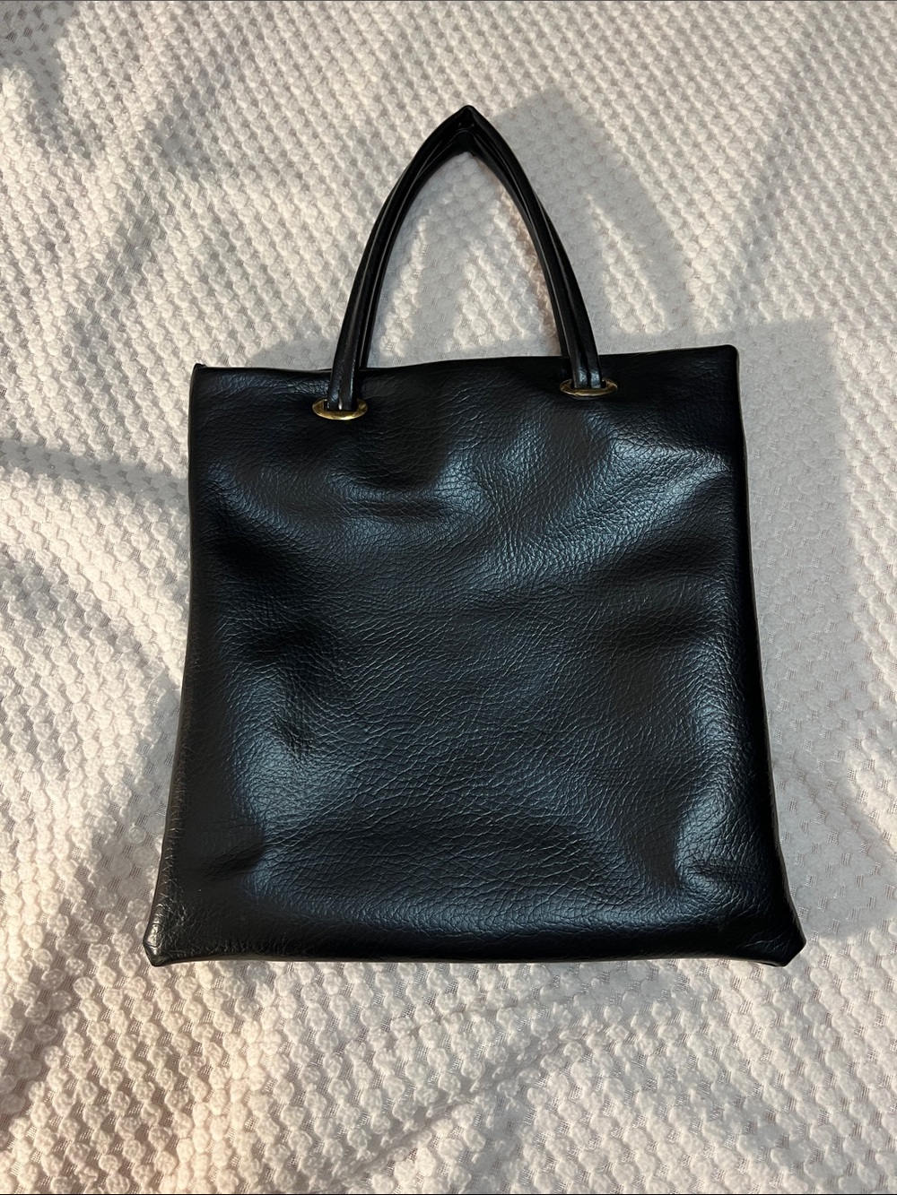 Classic Black Leather Tote Bag Brand Unknown
